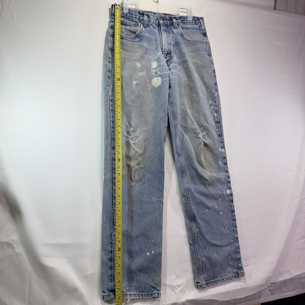 Carhartt Jeans Mens 32x34 Relaxed Fit Denim Workwear Distressed Blue - Picture 4 of 7